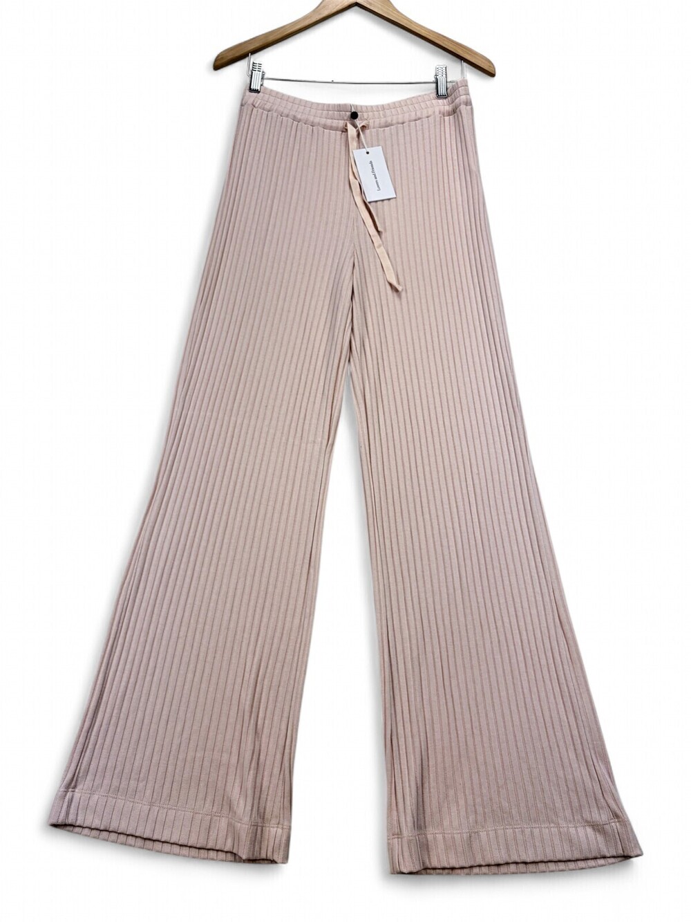 Lovers + Friends Ribbed Wide-Leg Knit Pants M Blush Pink NWT Drawstring Elastic